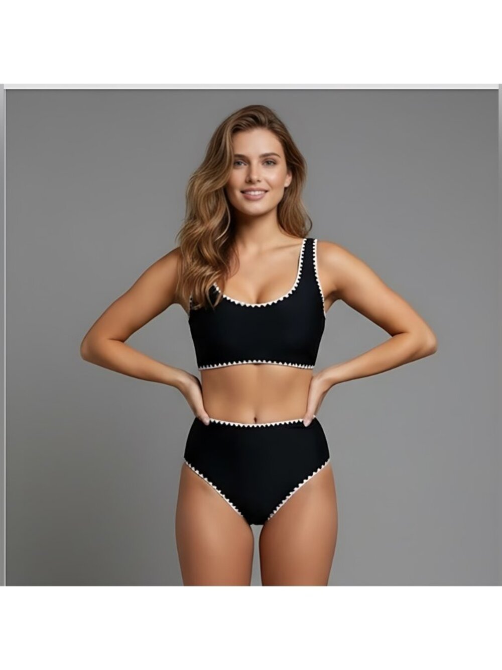 Black Whip Stitch Bikini Swimsuit